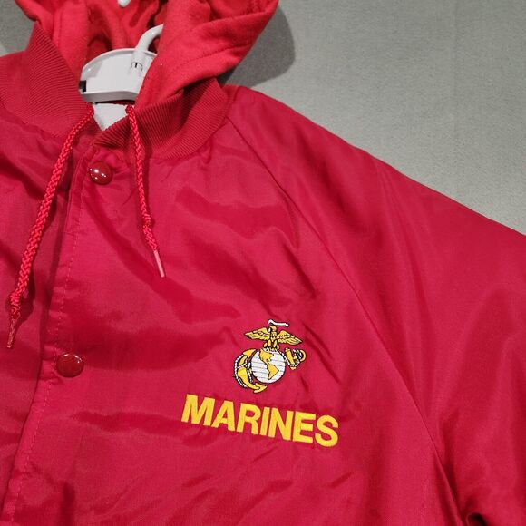 VTG United States Marine Corps USMC Mens Hooded Lined Red Satin Bomber Jacket - Picture 4 of 13